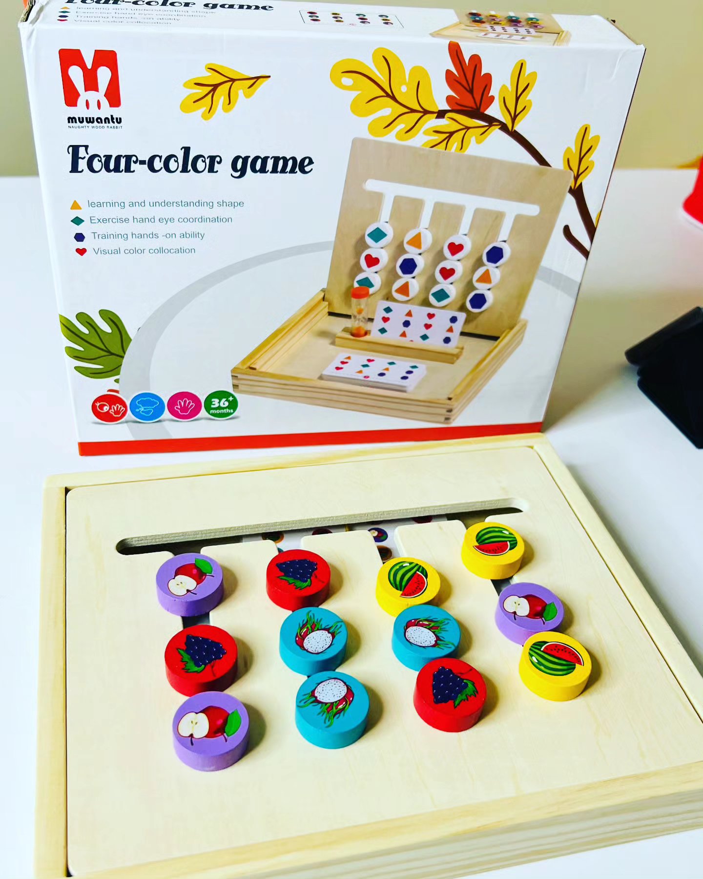 🟣Four colour logic game box🟣 (fruit, shape theme) - Brainivity Box